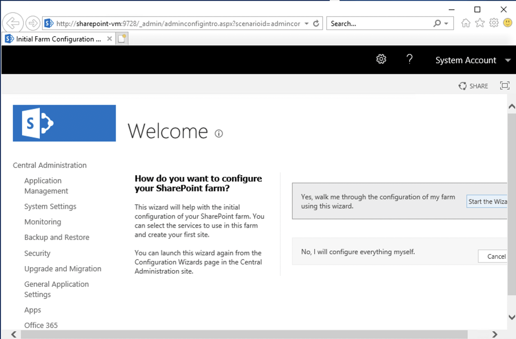 I navigated to the Central Administration site