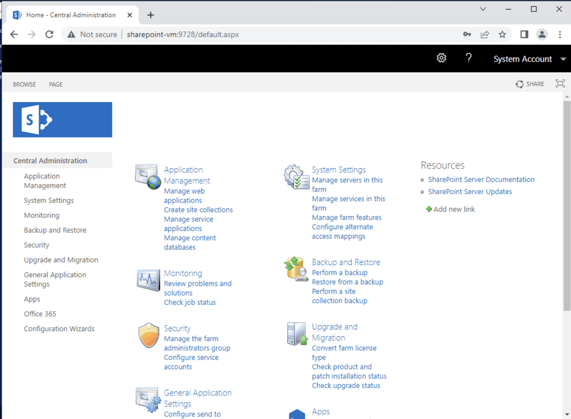 I was able to access the Central Administration site