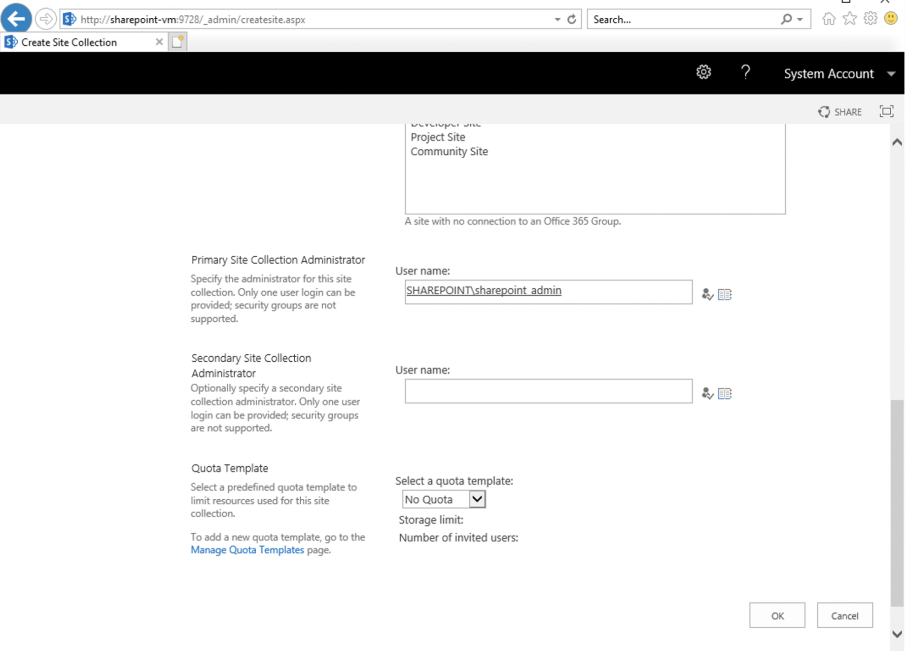 I provided the administrator account name