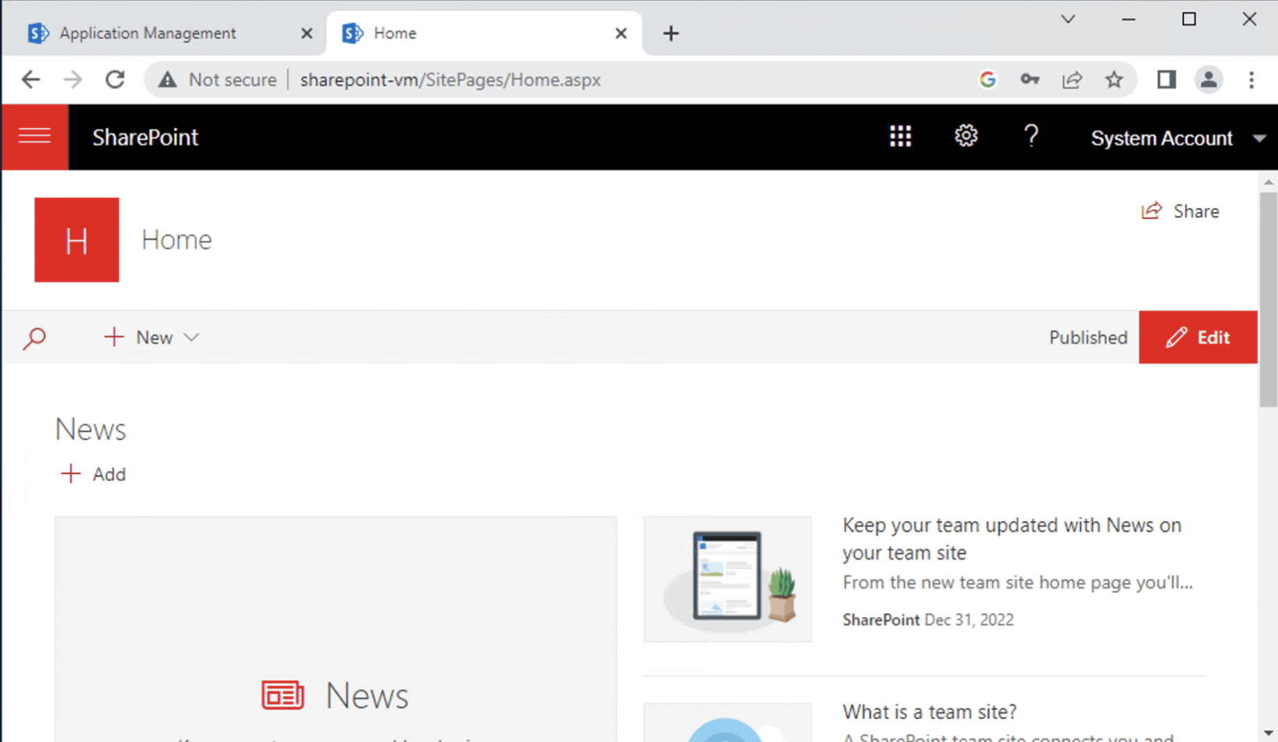 I was able to navigate to the Team Site