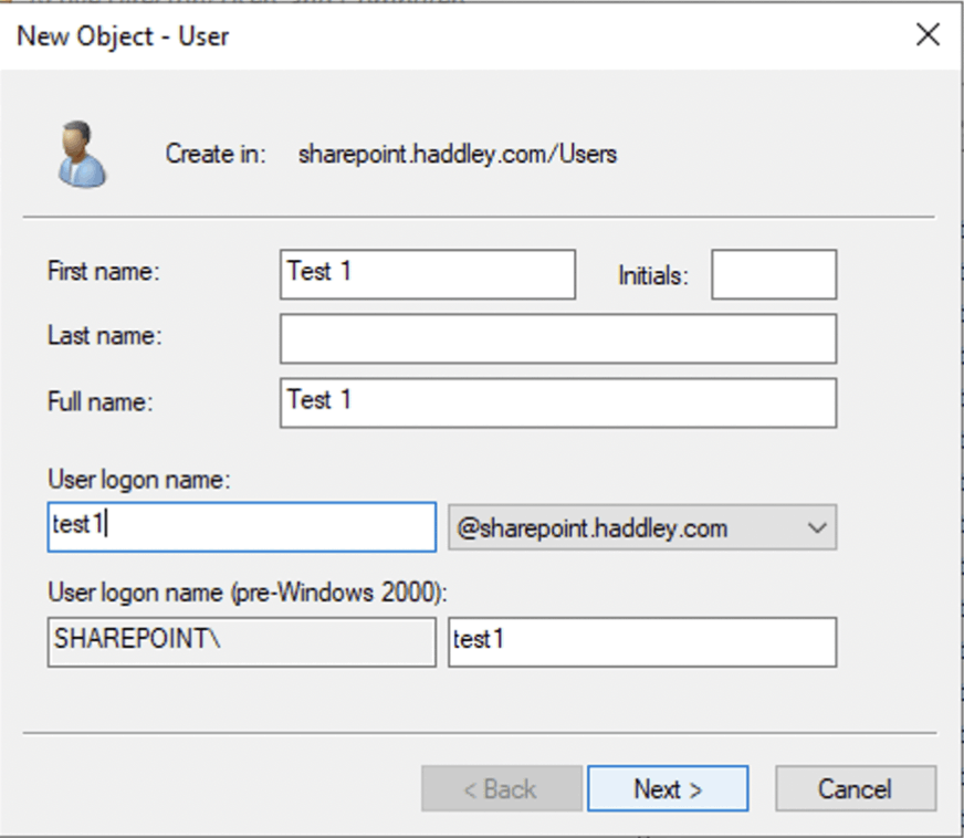 I added Test 1 and Test 2 user accounts