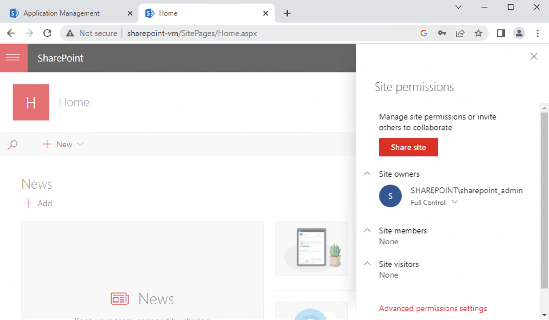 I clicked the Share site button