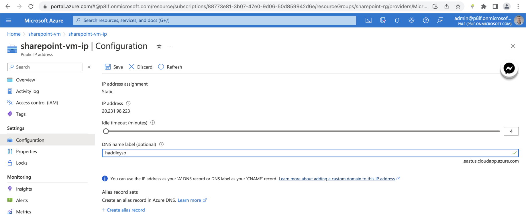 I updated the virtual machine's public dns details
