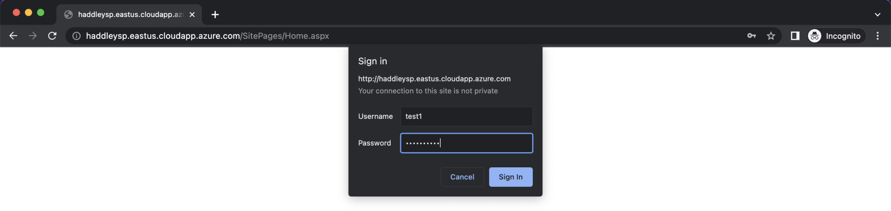 I switched to incognito mode and logged in as user Test 1