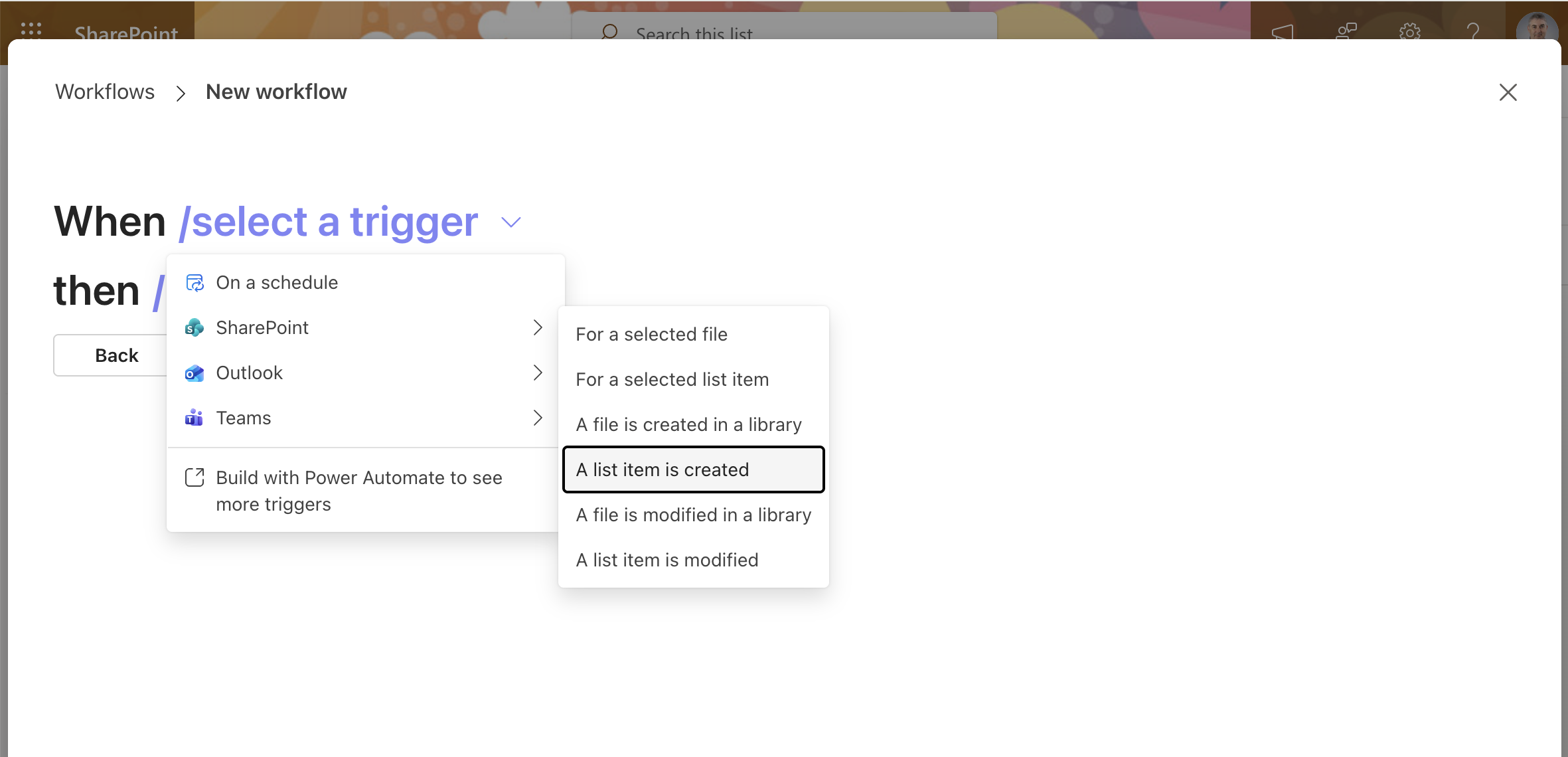 I created a new workflow and selected SharePoint > "A list item is created" as the trigger
