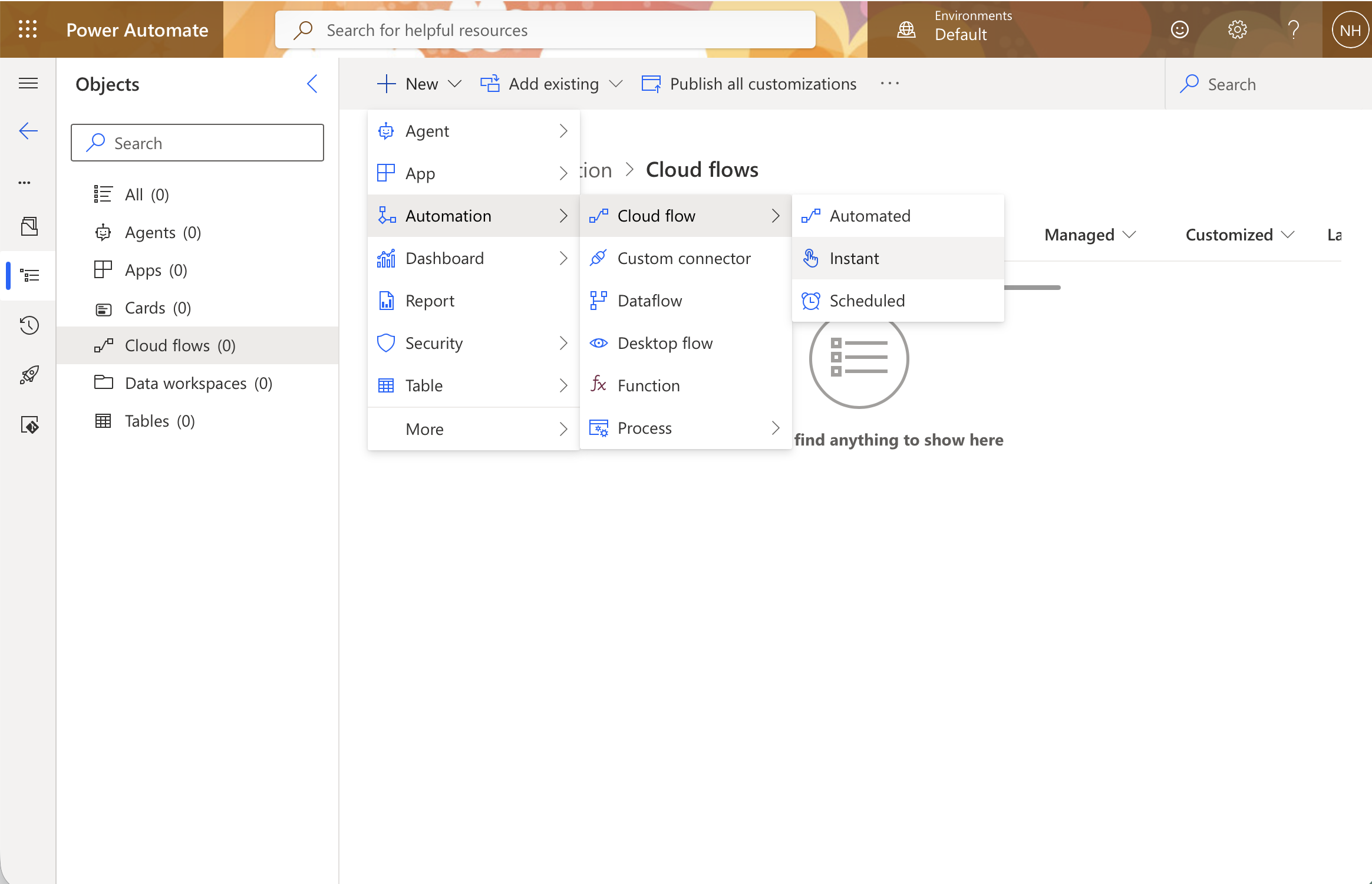 I clicked New > Automation > Cloud flow and selected Instant to create a new instant cloud flow