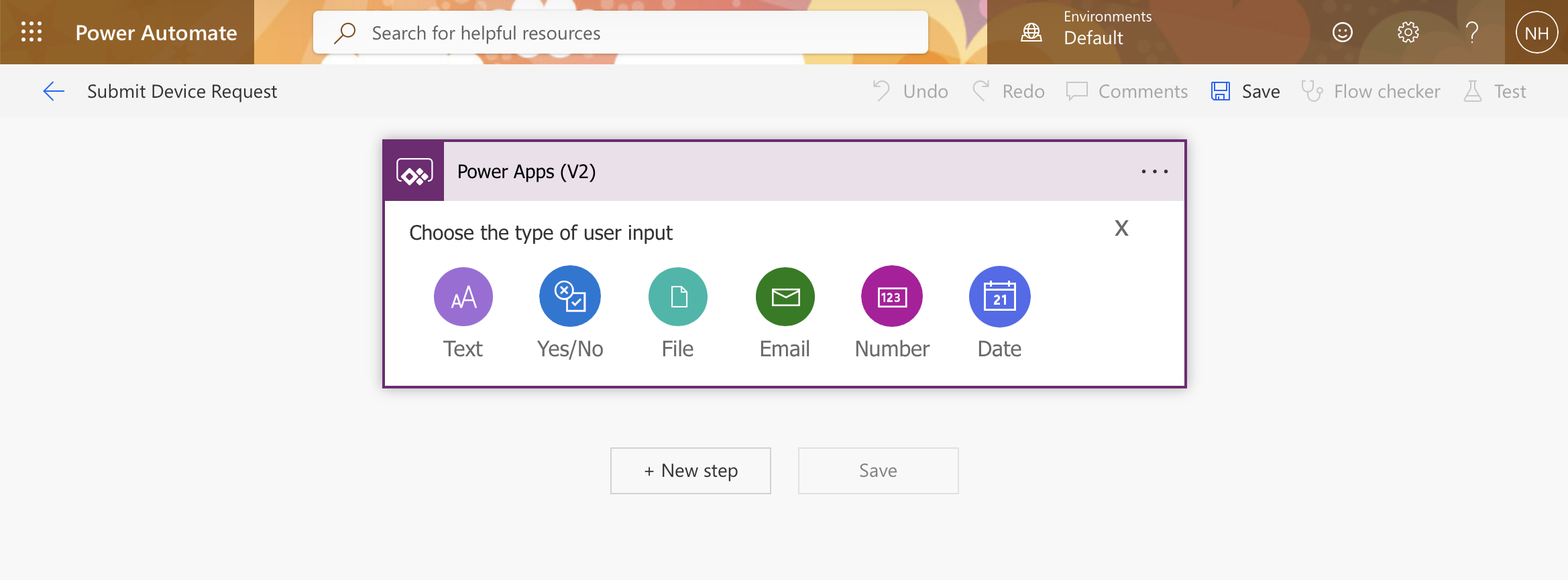 The input type picker appeared — I selected Text for the device description