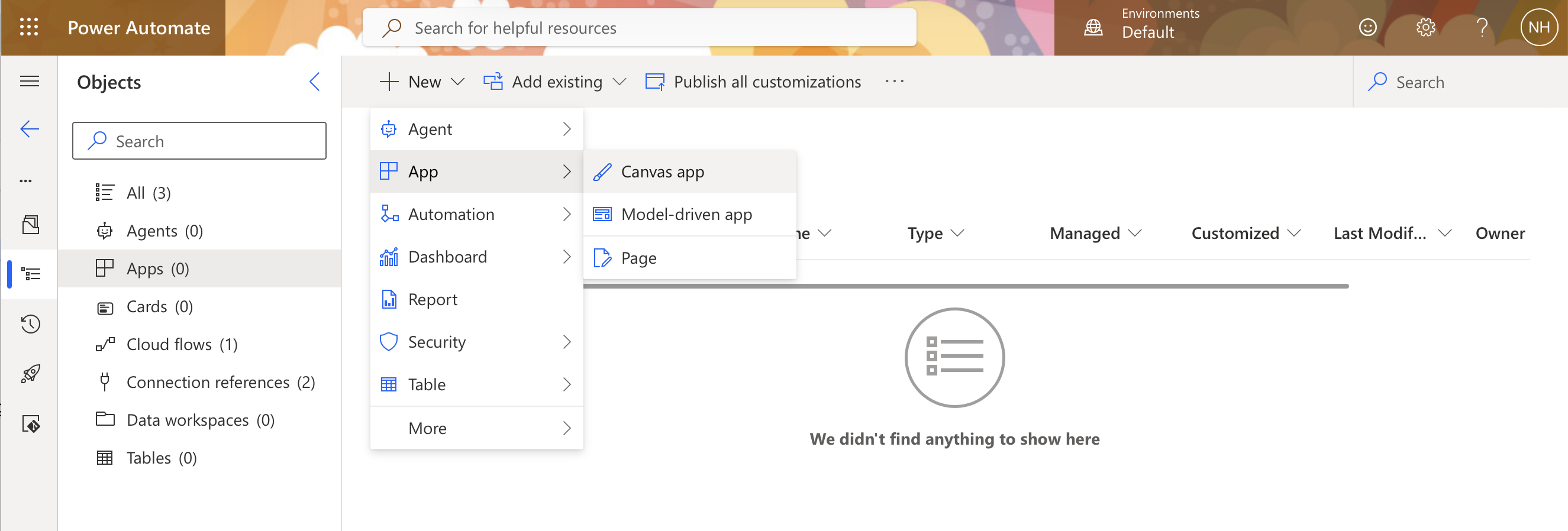 I returned to the solution and clicked New > App > Canvas app to build the submission form