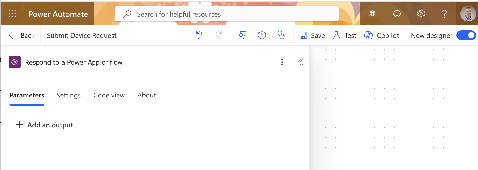 The "Respond to a Power App or flow" step was added as the last action in the flow