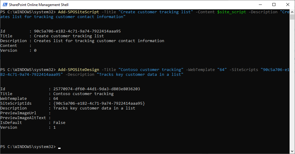 Add the Site Script and add the Site Design