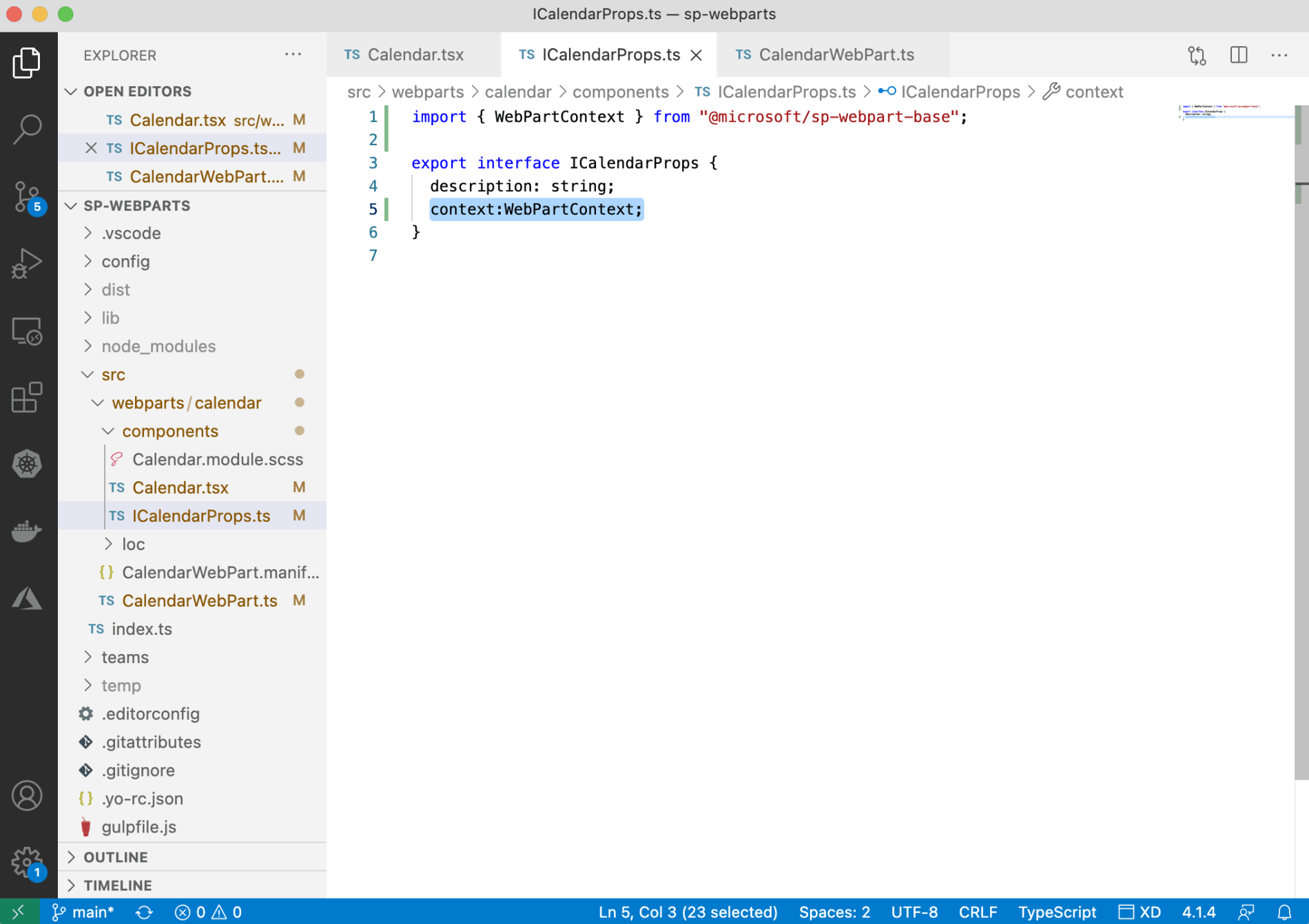 Adding context:WebPartContext to ICalendarProps interface