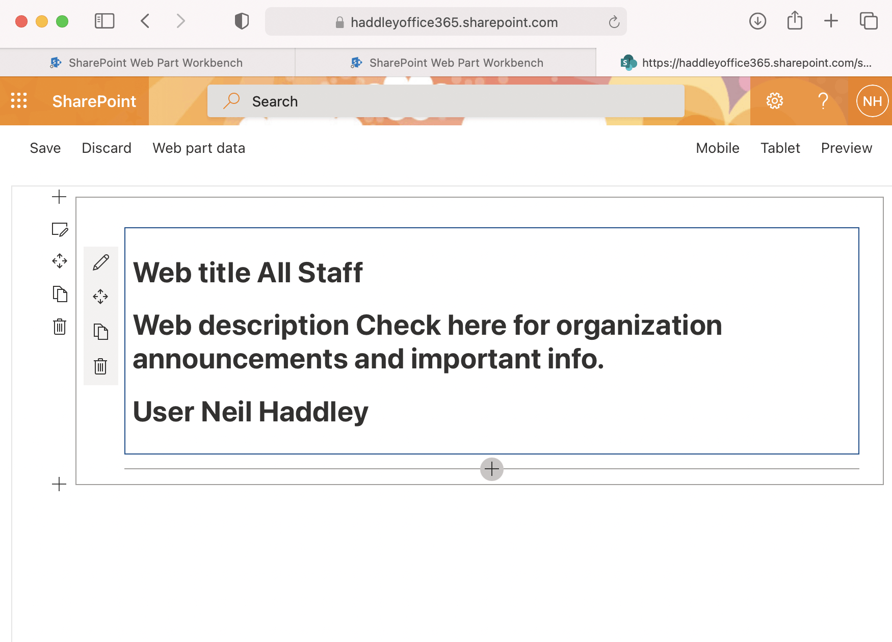 Testing the Web Part using the /_layouts/15/workbench.aspx SharePoint page