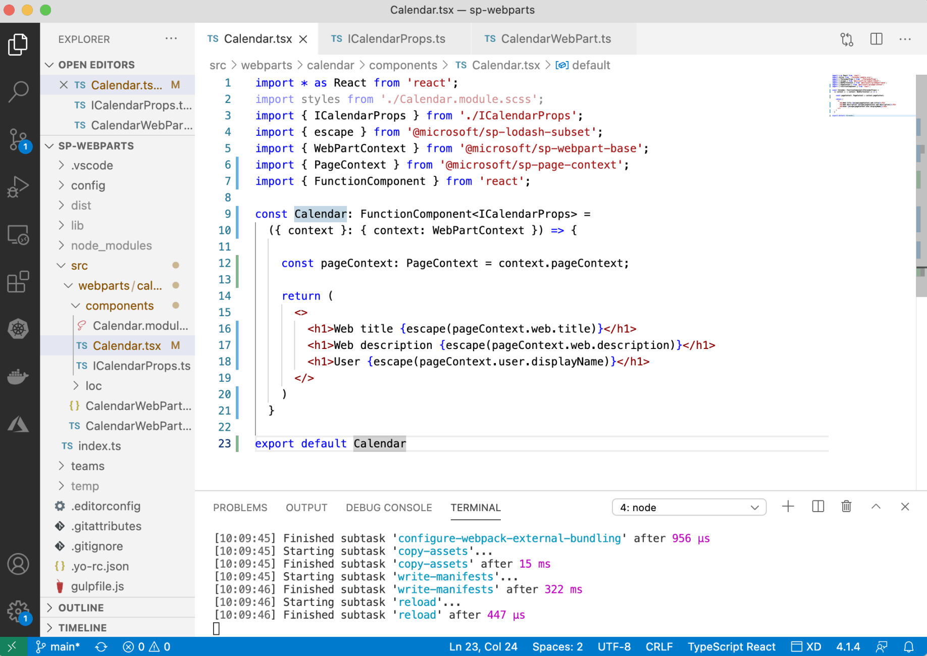 Calendar component as a function component