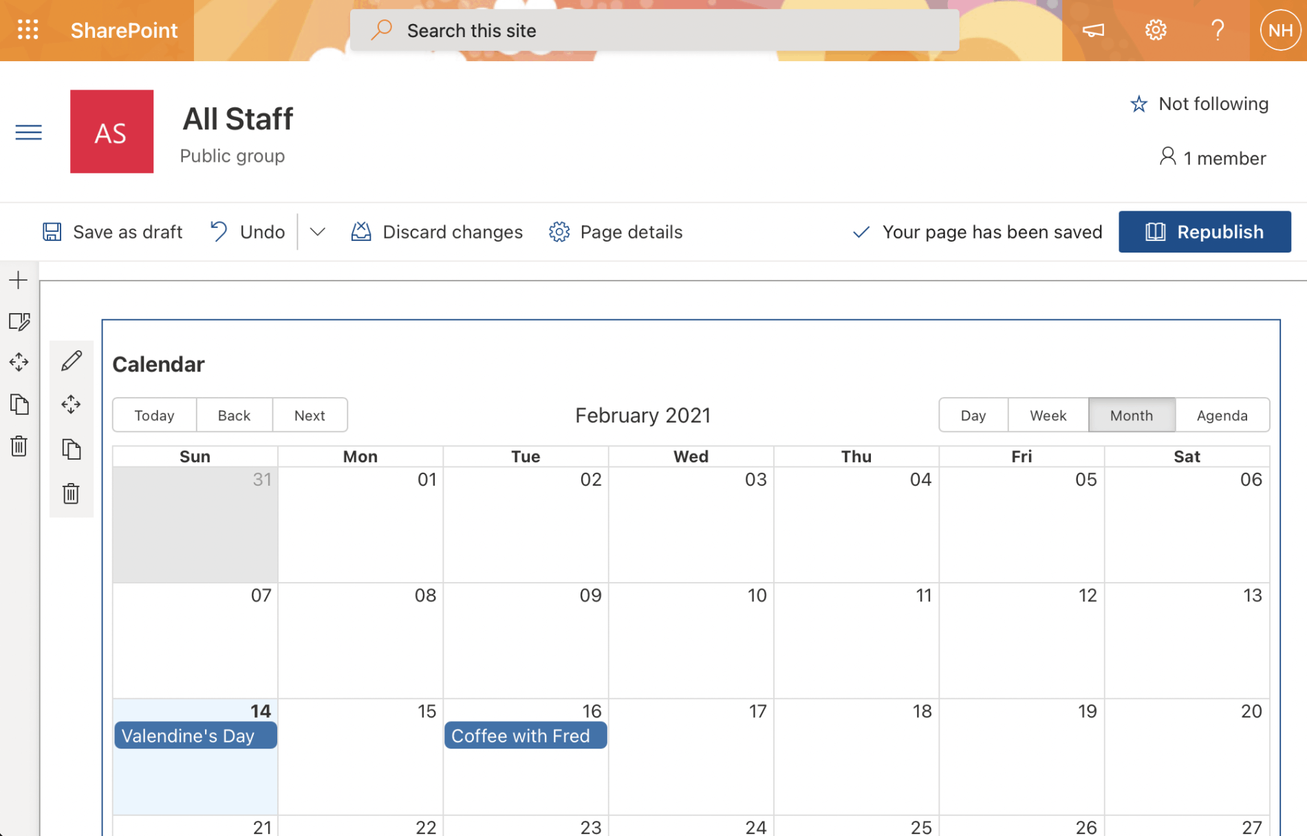 An opportunity to set the Calendar Web Part properties