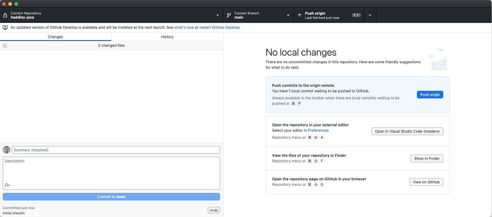 I clicked Push origin to upload my changes to GitHub