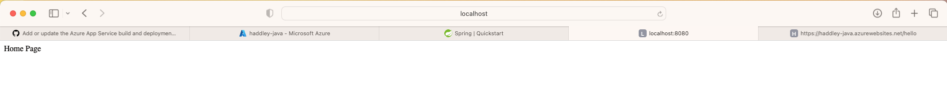 I accessed the home page at http://localhost:8080