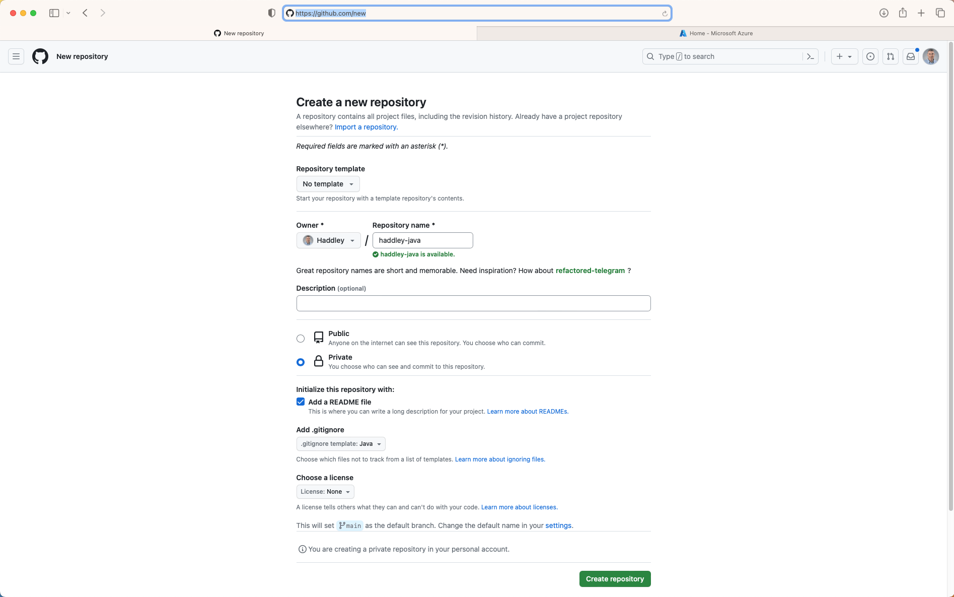 I created a new GitHub repository (haddley-java)