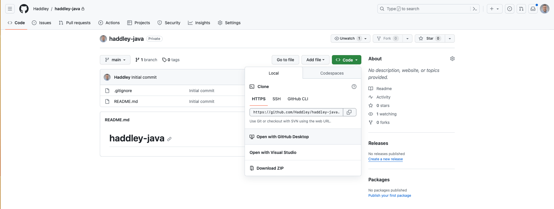 I clicked the Open with GitHub Desktop menu item