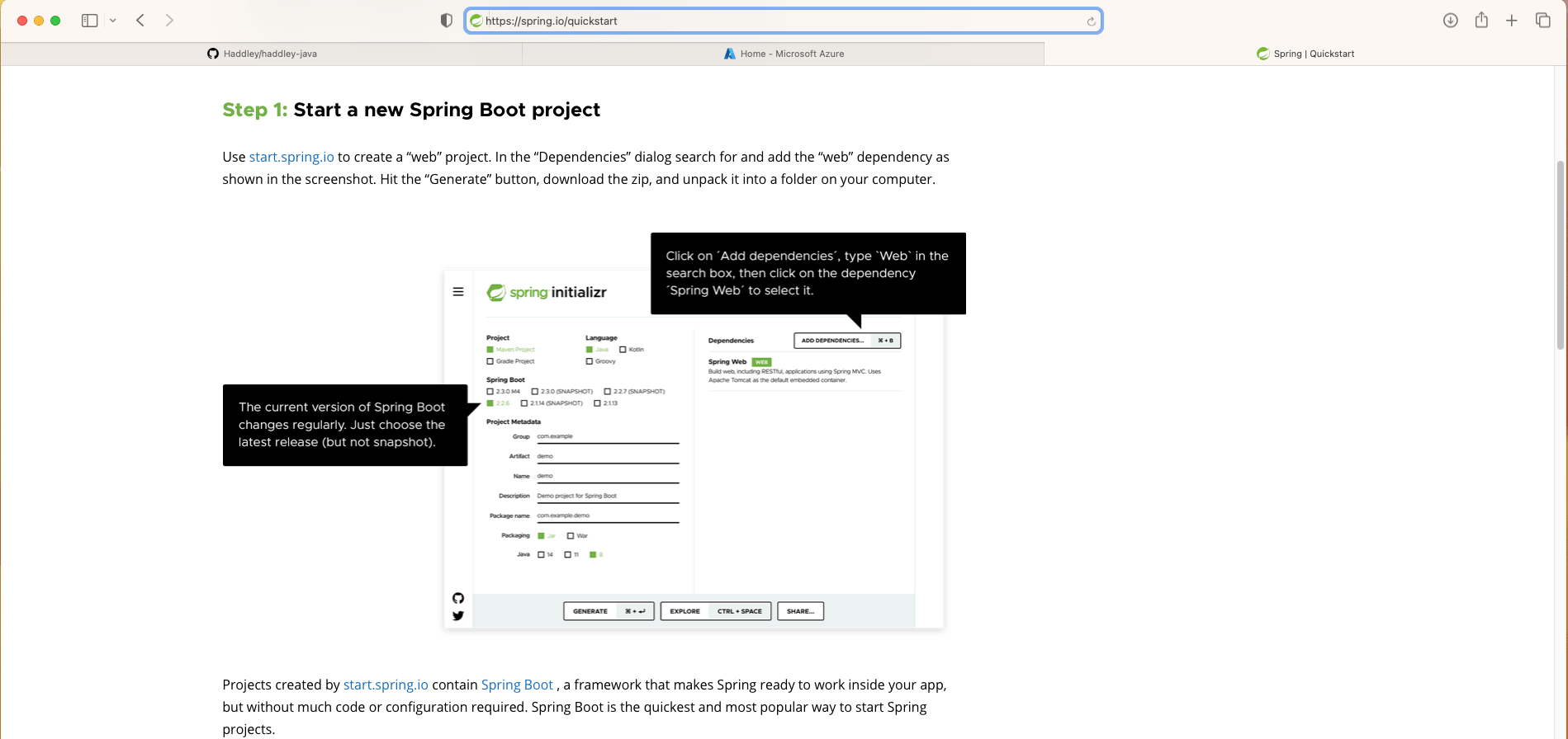 https://spring.io/quickstart explains how to create a sample project
