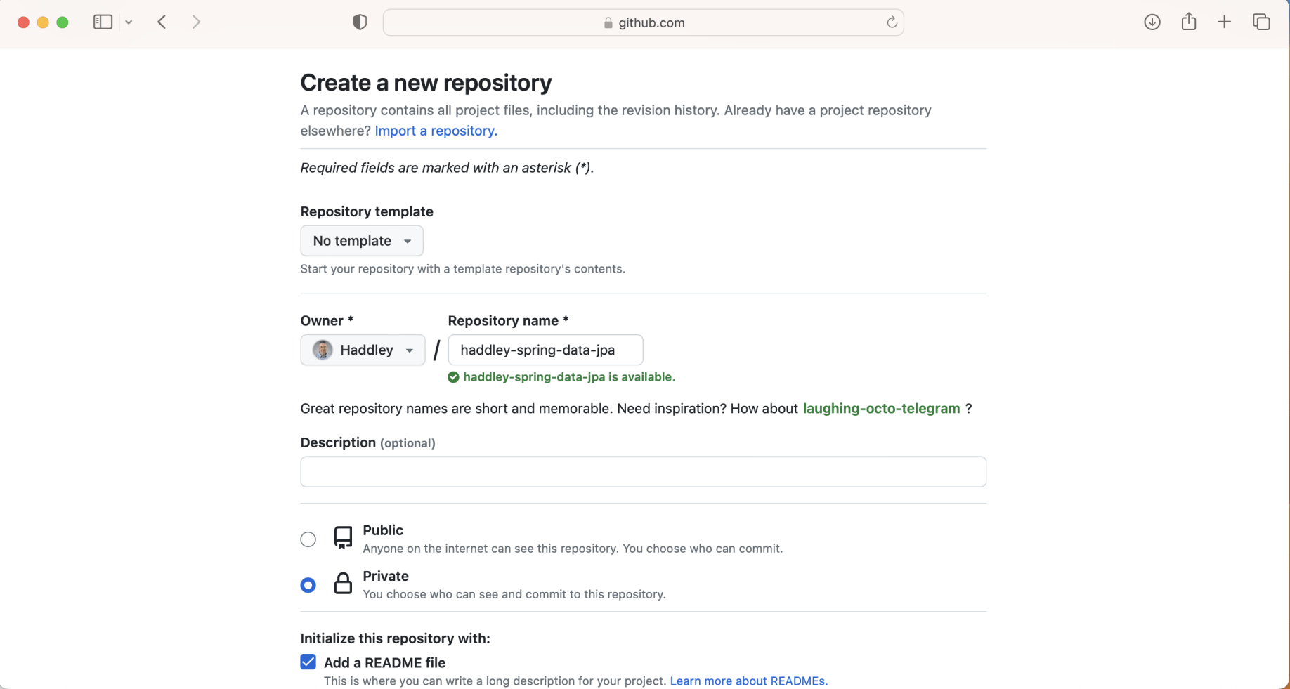 I created a new GitHub repository haddley-spring-data-jpa