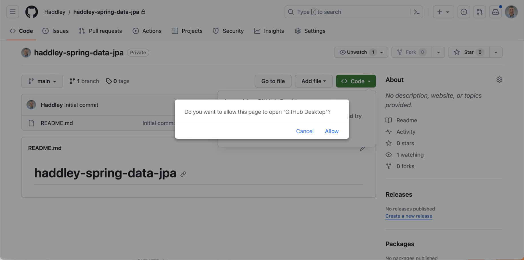 I opened the repository using GitHub Desktop