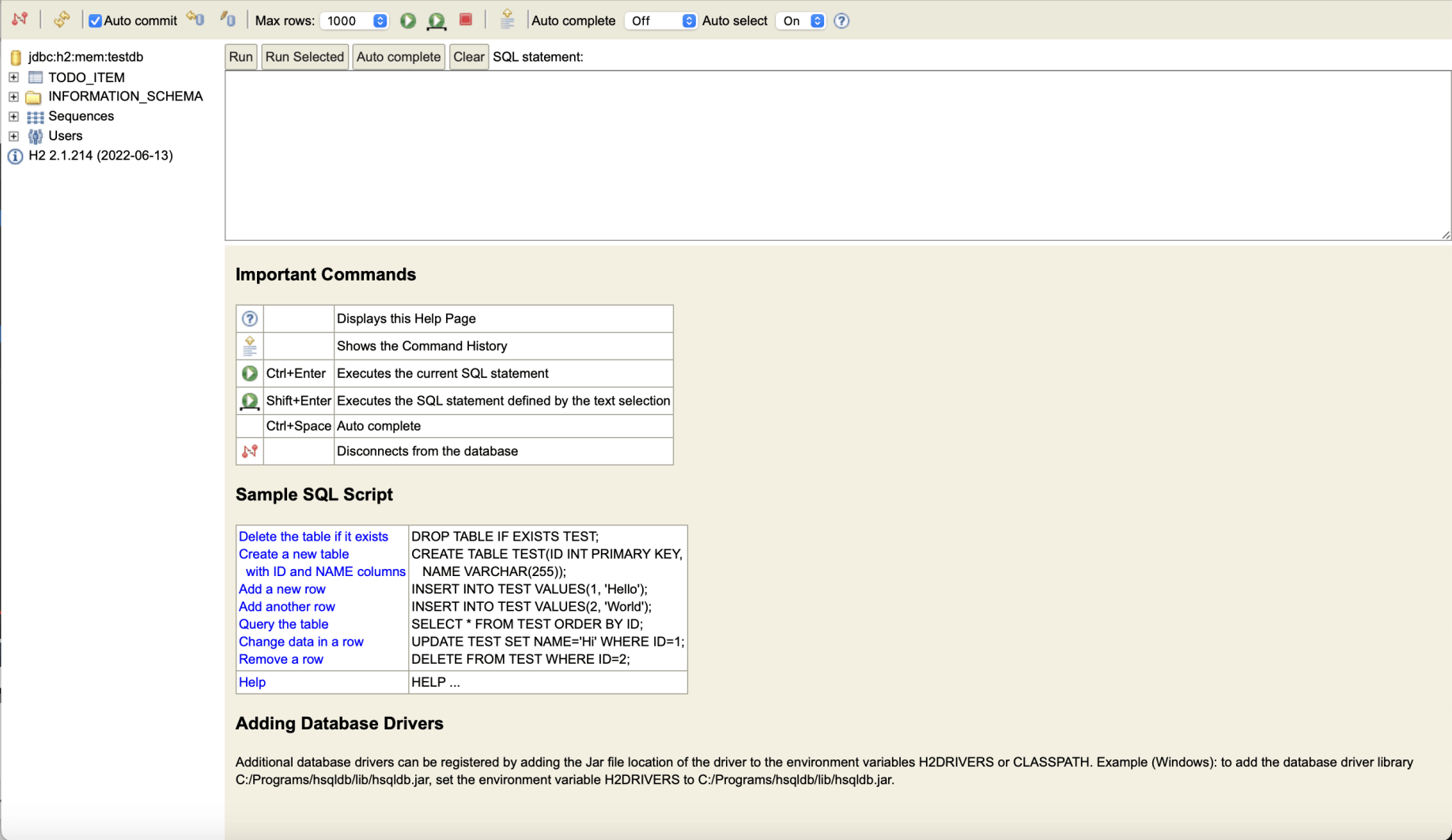 I clicked on the TODO_ITEM table