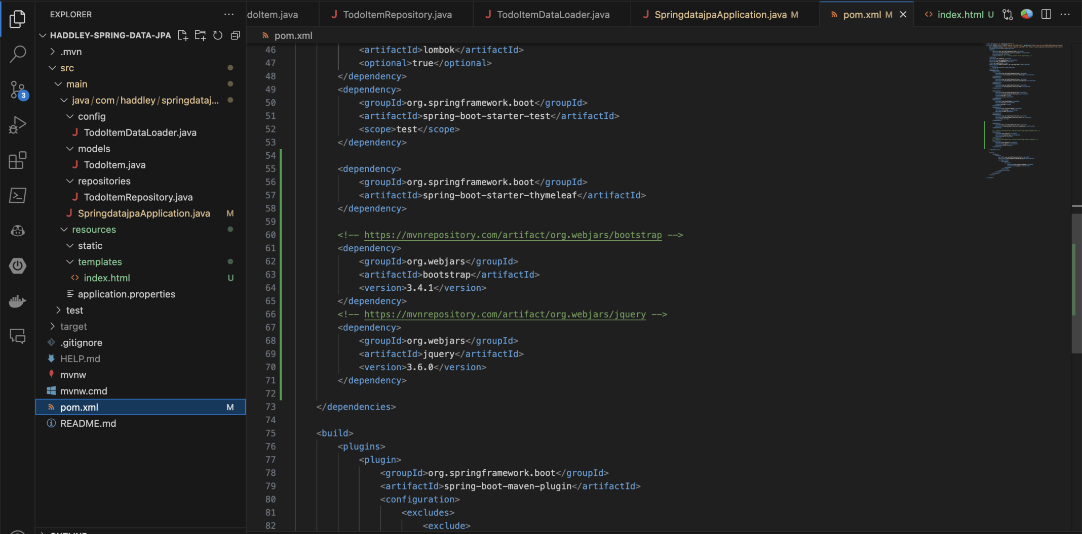 I added thymeleaf, bootstrap and jquery as dependencies
