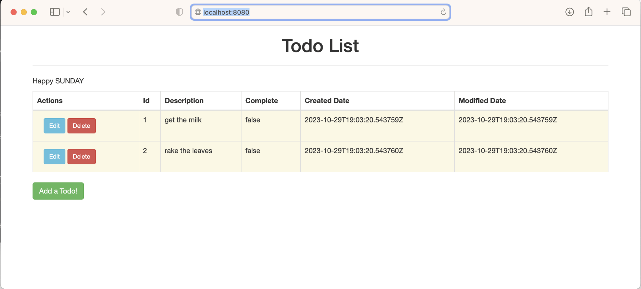 The new home page displays the todo items