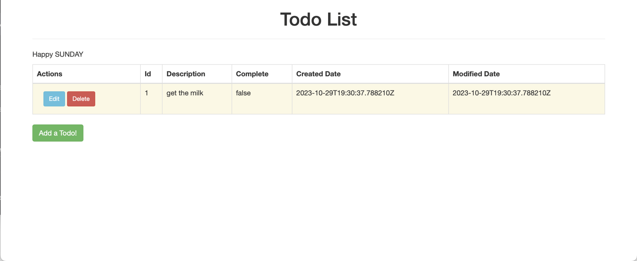 The second todo item has been deleted