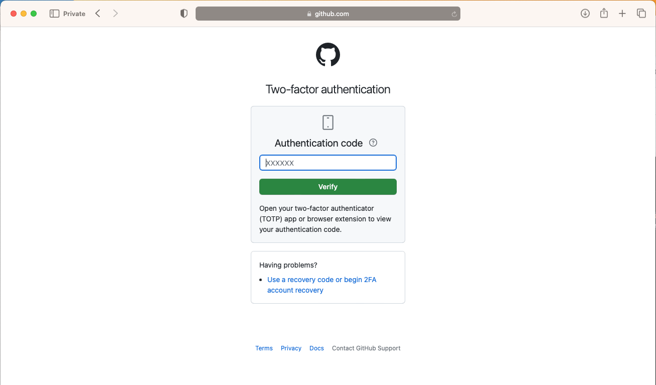 I provided the Authentication code from my two-factor authentication app