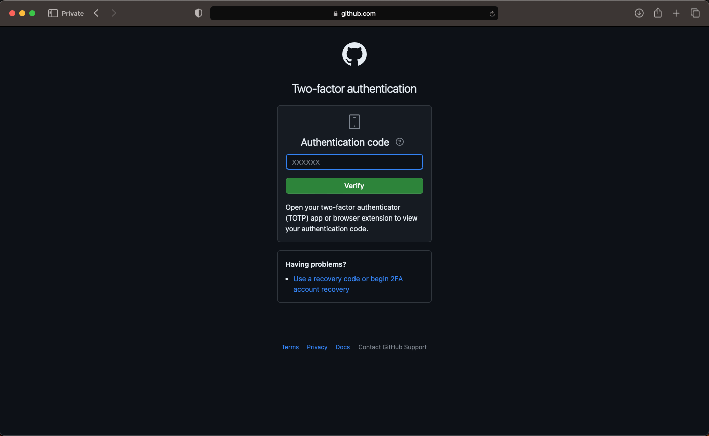 I entered an Authentication code