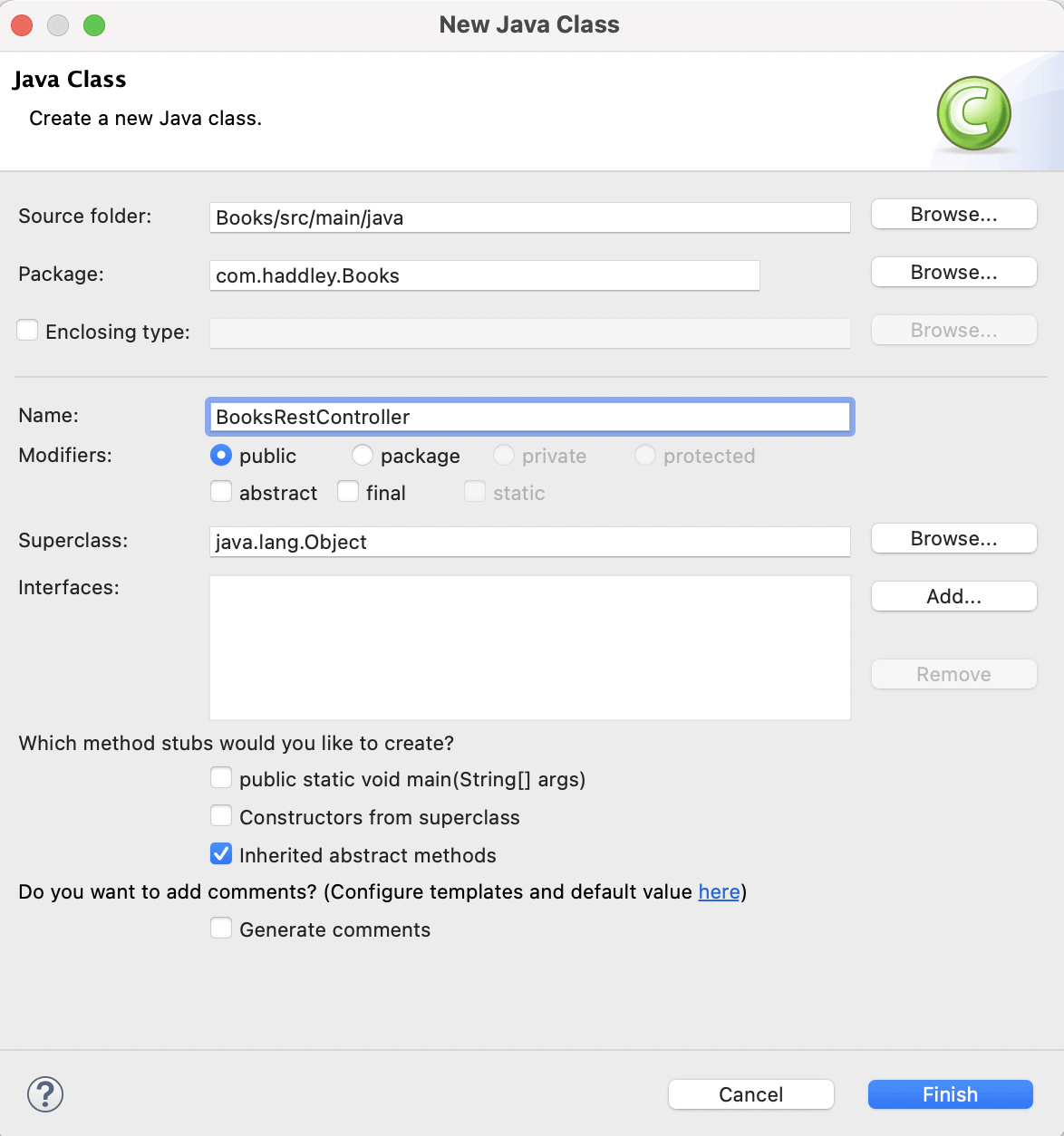 Add class "BooksRestController"