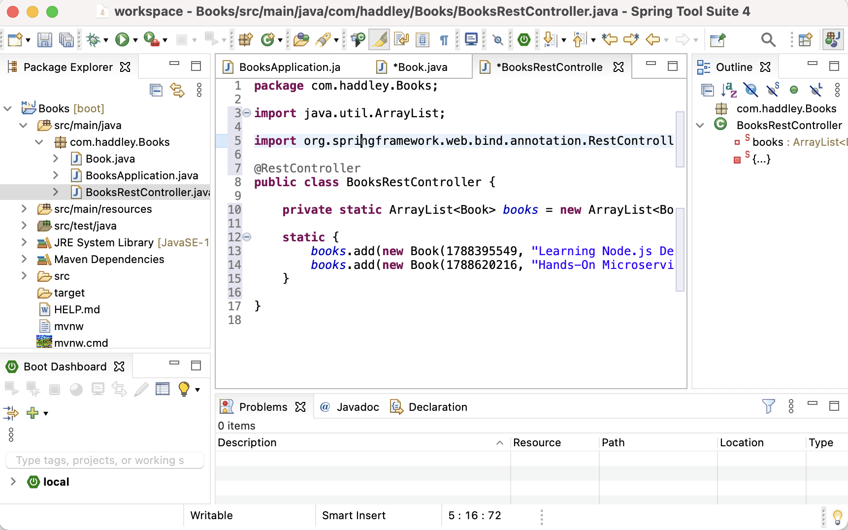 Add "books" ArrayList to the BooksRestController