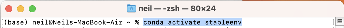 I activated the stableenv environmentconda activate stableenv