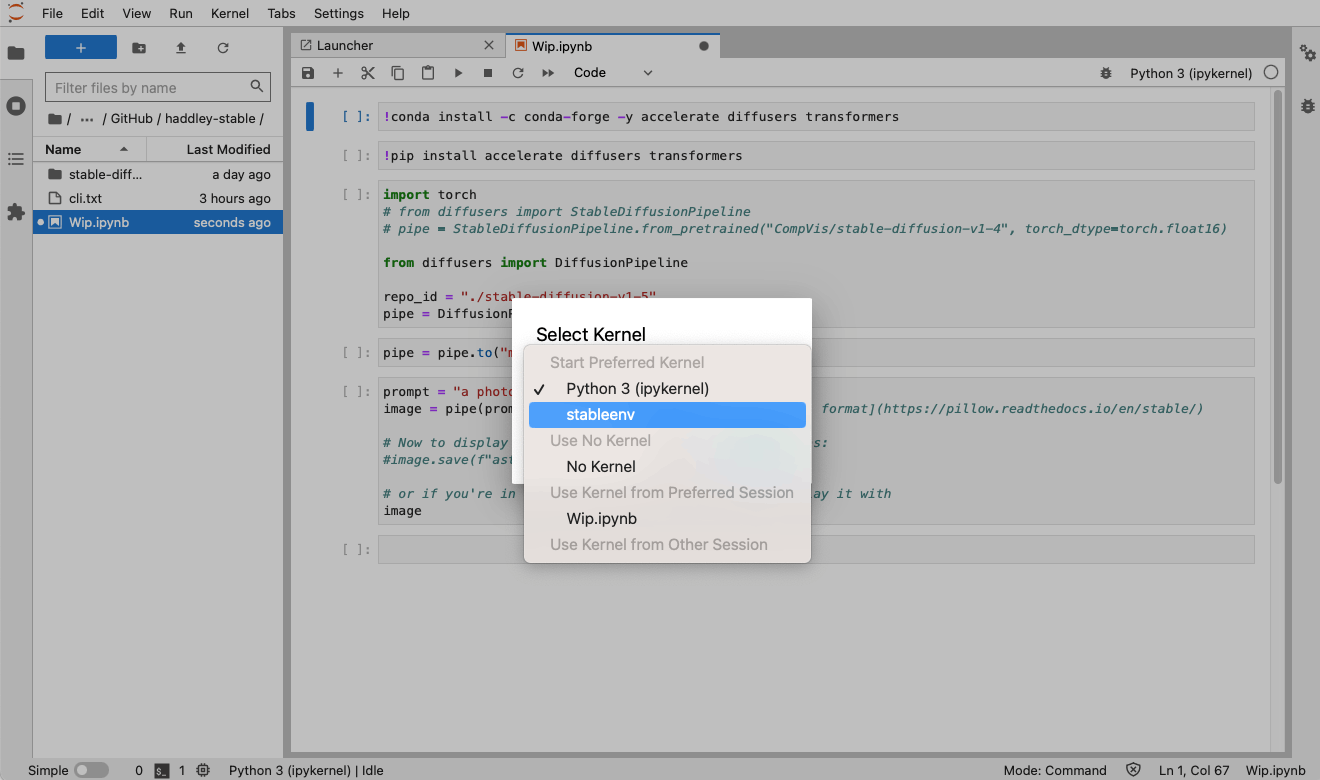 I switched to the stableenv environment (kernel)