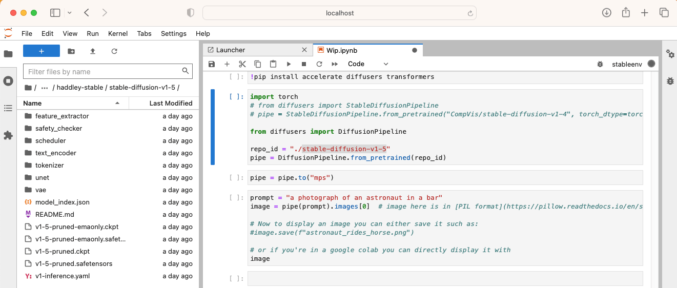 I created a pipe instance using the DiffusionPipeline.from_pretrained(id) method call.