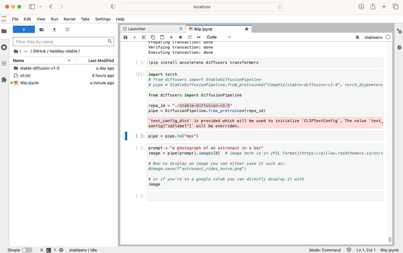 The DiffusionPipeline.from_pretrained(id) method call returned a warning