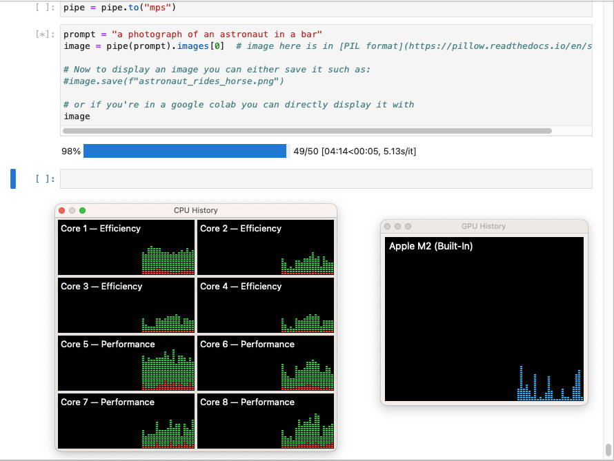 In this configuration Stable Diffusion did not take advantage of the laptop's GPU.