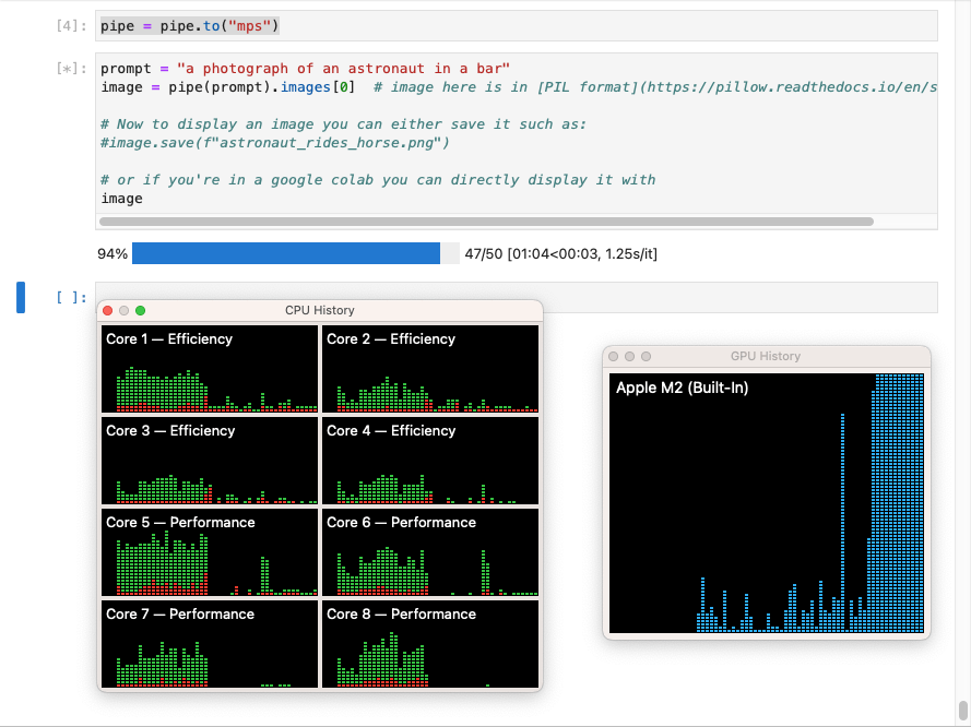 In this configuration Stable Diffusion used the laptop's GPU.