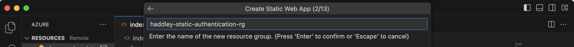 I provided a name for a new Azure Resource Group