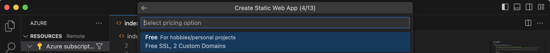 I selected the Free pricing option