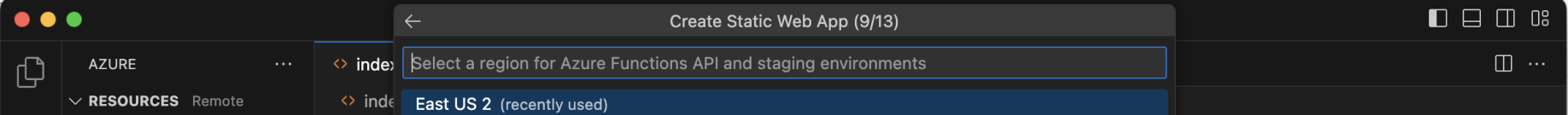 I selected the default region