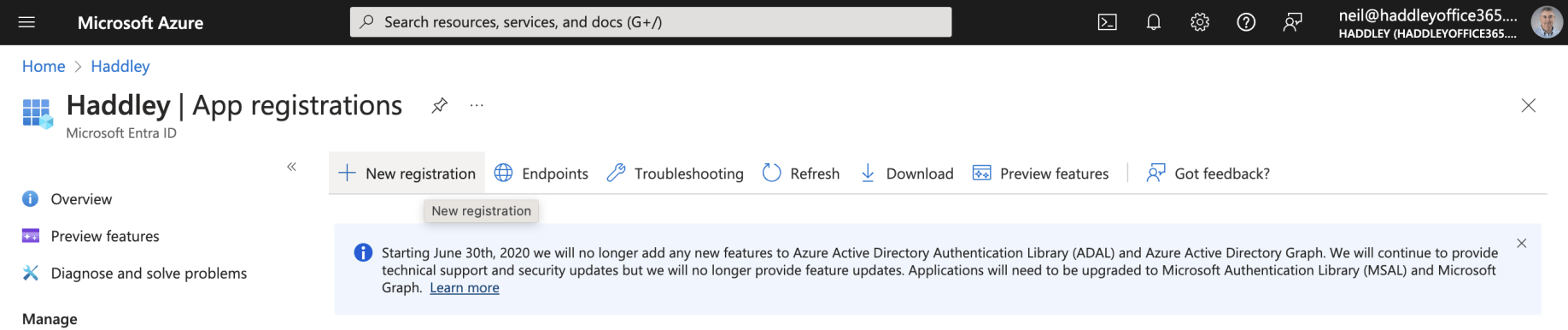 I created a new Azure Active Directory/Entra ID App Registration