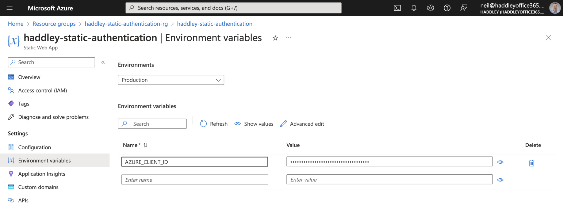 I created an application Environment Variable called AZURE_CLIENT_ID and pasted in the value