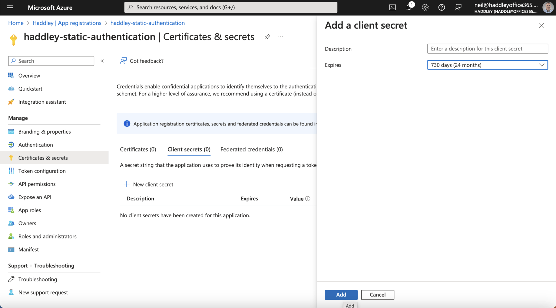 I created a Client Secret