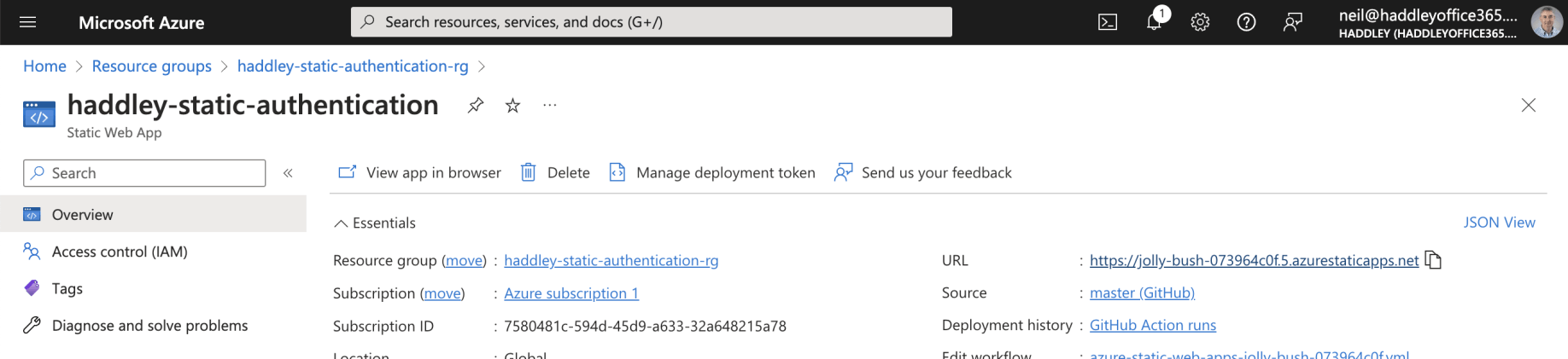 I copied the Static Web Application's URL