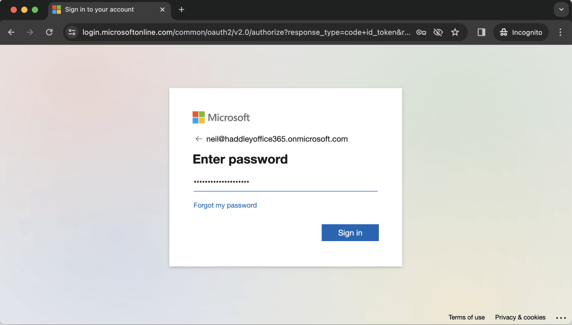 I entered a username and password