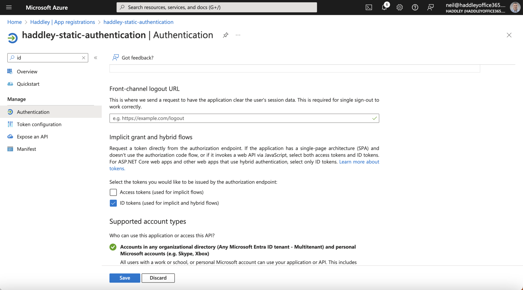 I selected the ID tokens checkbox