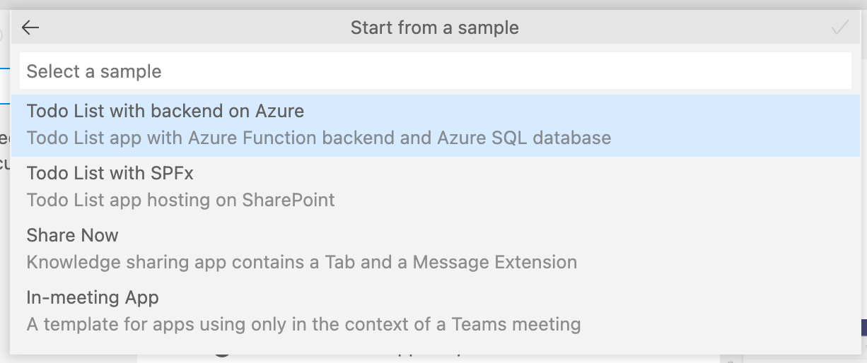 Select the Todo List with backend on Azure sample
