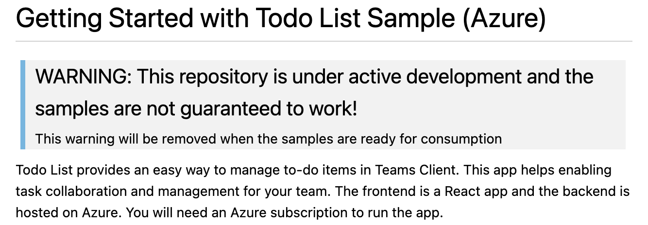 Notice that the sample code is a work in progress